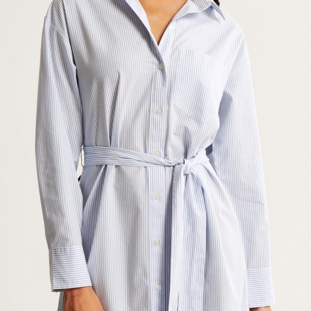 Abercrombie & Fitch Light Blue Striped Shirt Dress